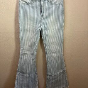 Blue and White Striped Flare Pants